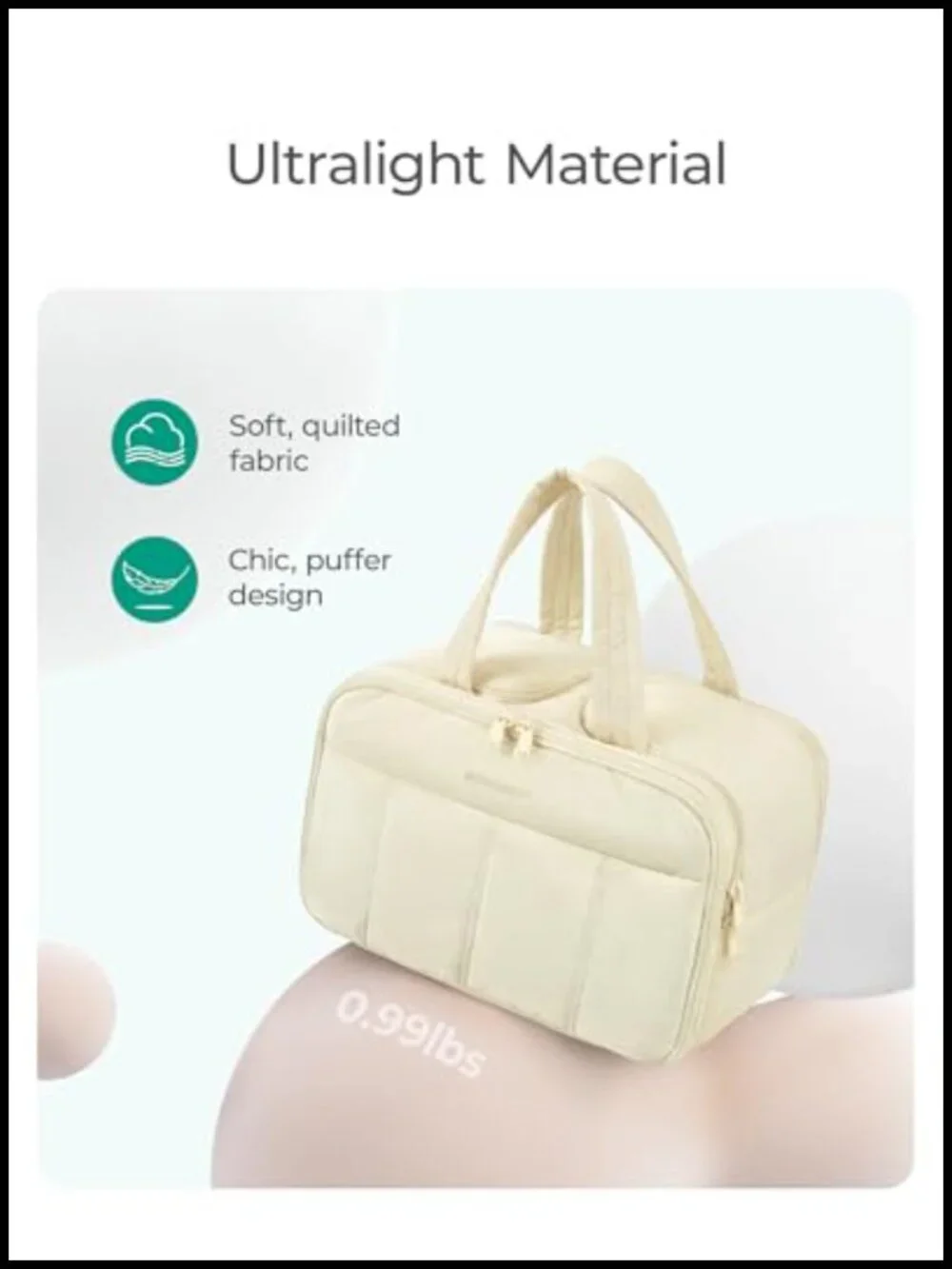 Puffy Travel Toiletry Bag with Handle, Lightweight Cosmetic Makeup Organizer,